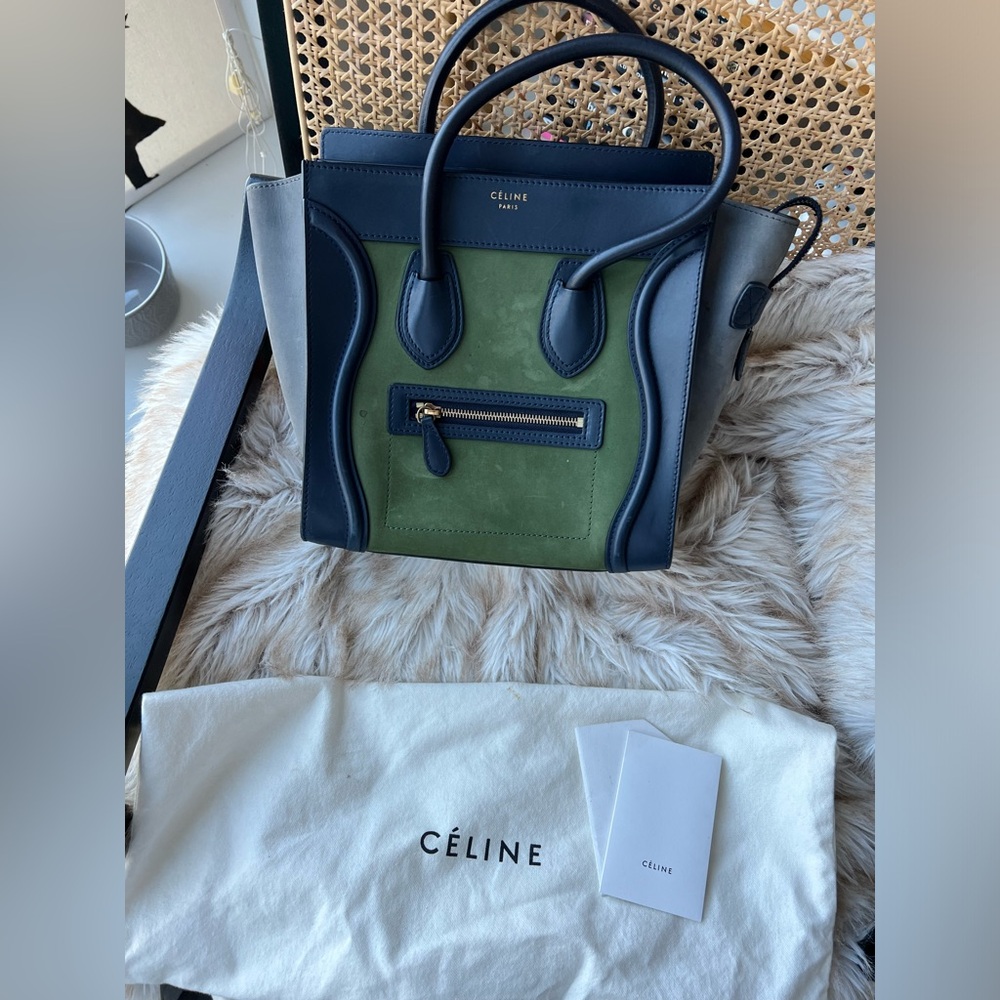 Authentic Celine luggage bag Navy and Green size small